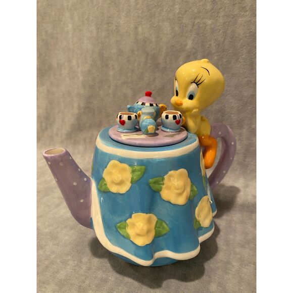 Tweety Bird Teapot Warner Bros. Studio Store Glass 7.5" Tall Tea Party - Picture 1 of 11